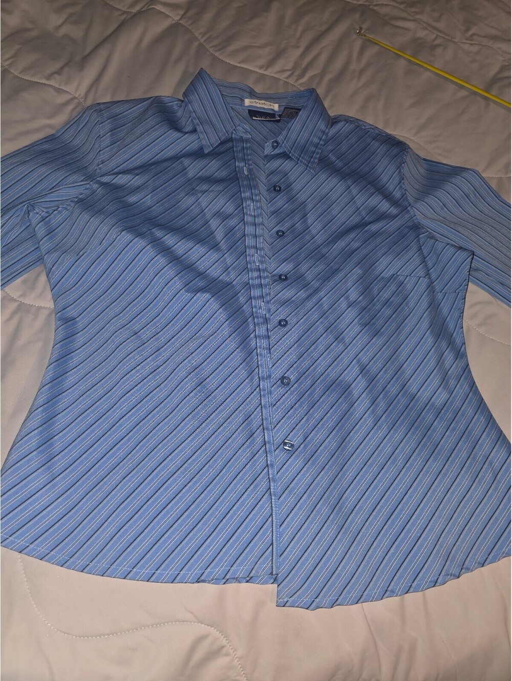 DCC Missy Womens Stretch Blue Striped Button Up Size Medium